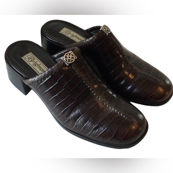 Brighton Faith Made In Brazil Leather Brown Slip-On Slide Shoes Size 8.5n